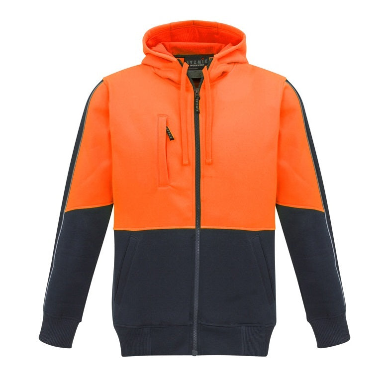 Syzmik ZT485 Unisex HiVis Zip Hoodie - Orange/Navy - Front View