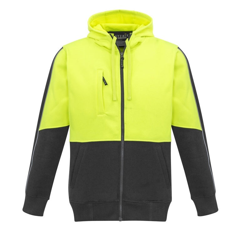 Syzmik ZT485 Unisex HiVis Zip Hoodie - Yellow/Charcoal - Front View