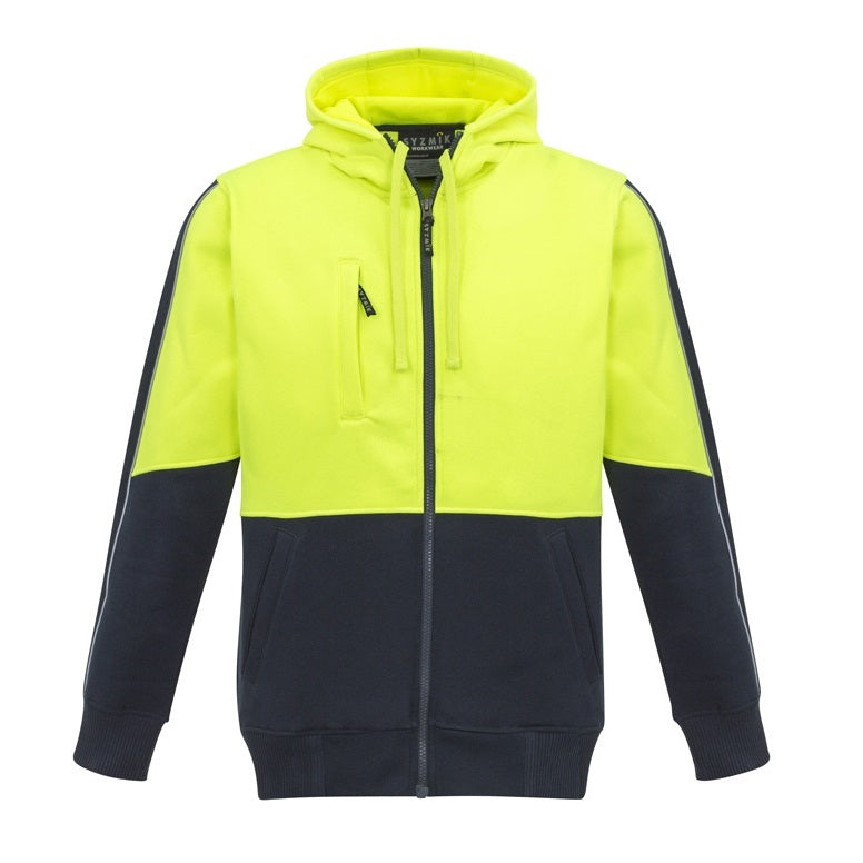 Syzmik ZT485 Unisex HiVis Zip Hoodie - Yellow/Navy - Front View