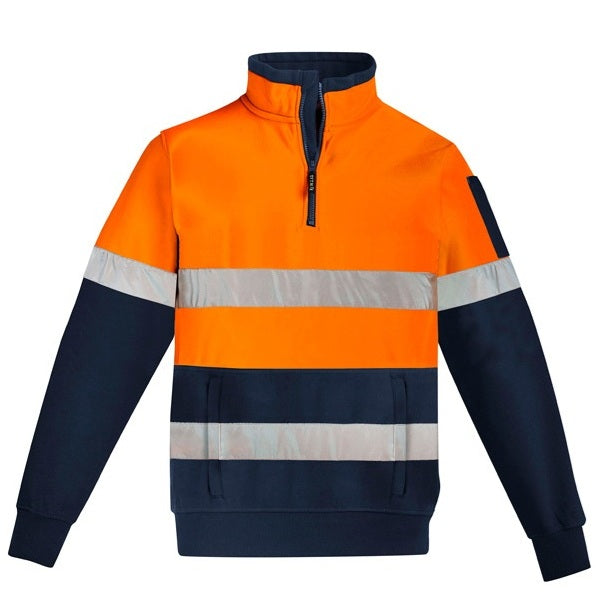 Syzmik ZT567 Mens HiVis 1/4 Zip Pullover - Hoop Taped - Orange/Navy - Front View