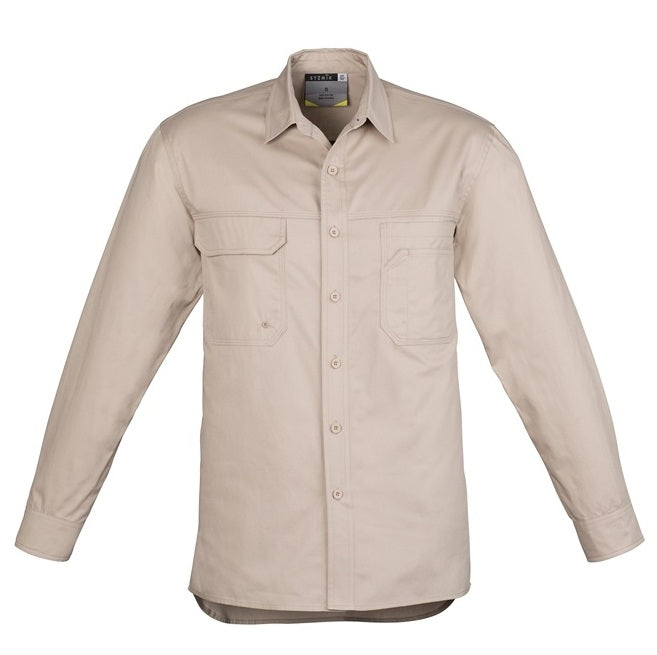 Syzmik ZW121 Mens Light Weight Tradie Long Sleeve Shirt - Sand - Front View