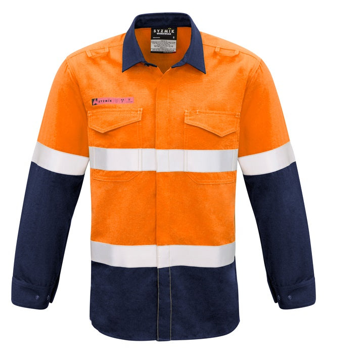 Syzmik ZW132 Mens Fire Amour HiVis Taped Spliced Shirt - Orange/Navy - Front View