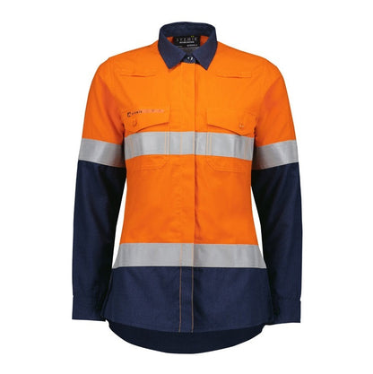 Syzmik ZW170 Womens Orange Flame Lightweight Ripstop Taped Shirt