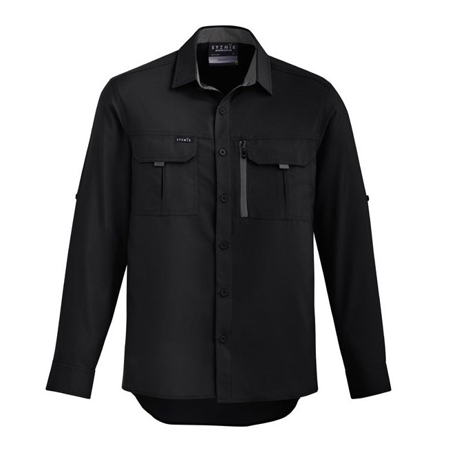Syzmik ZW460 Mens Outdoor Long Sleeve Shirt - Black - Front View
