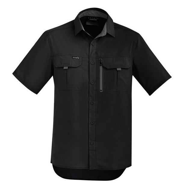 Syzmik ZW465 Mens Outdoor Short Sleeve Shirt - Black - Front View