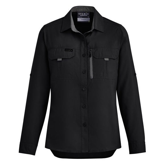 Syzmik ZW760 Womens Outdoor Long Sleeve Shirt - Black - Front View