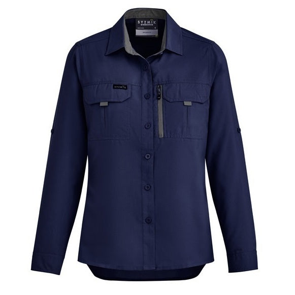 Syzmik ZW760 Womens Outdoor Long Sleeve Shirt - Navy - Front View