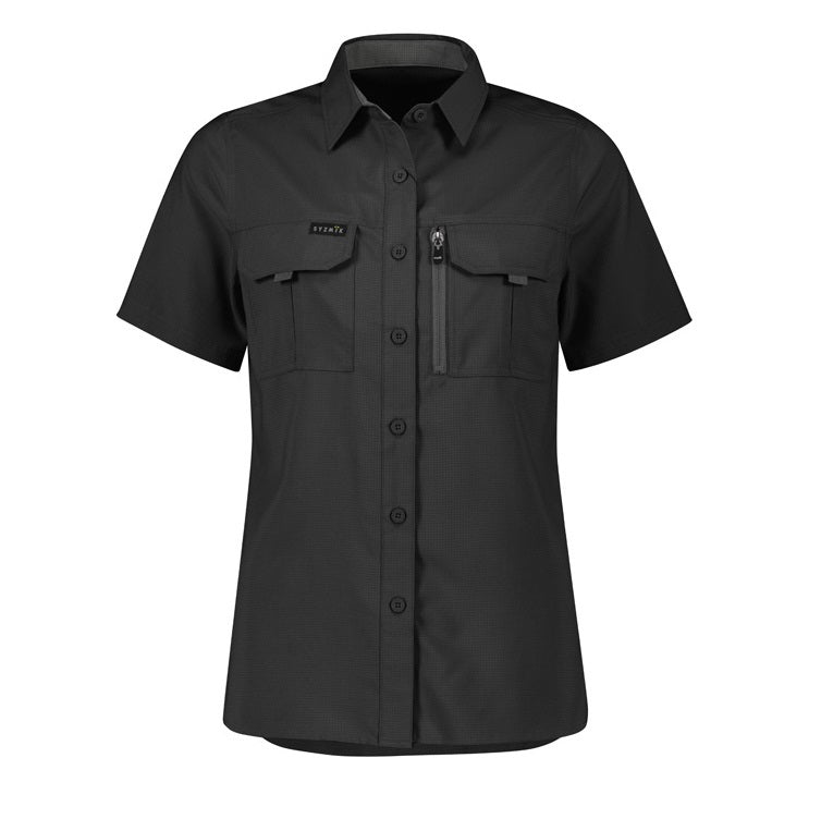 Syzmik ZW765 Womens Outdoor Short Sleeve Shirt - Black - Front View