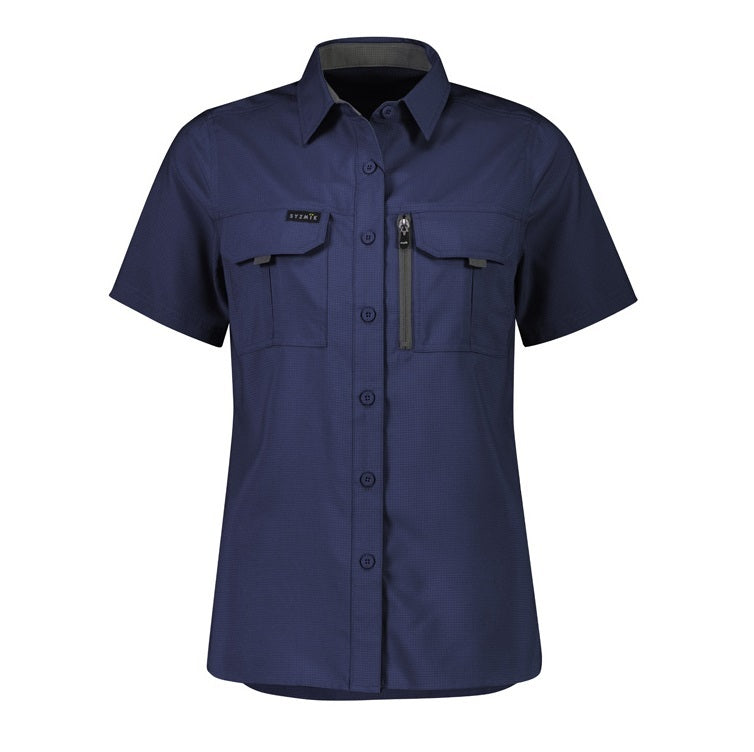 Syzmik ZW765 Womens Outdoor Short Sleeve Shirt - Navy - Front View