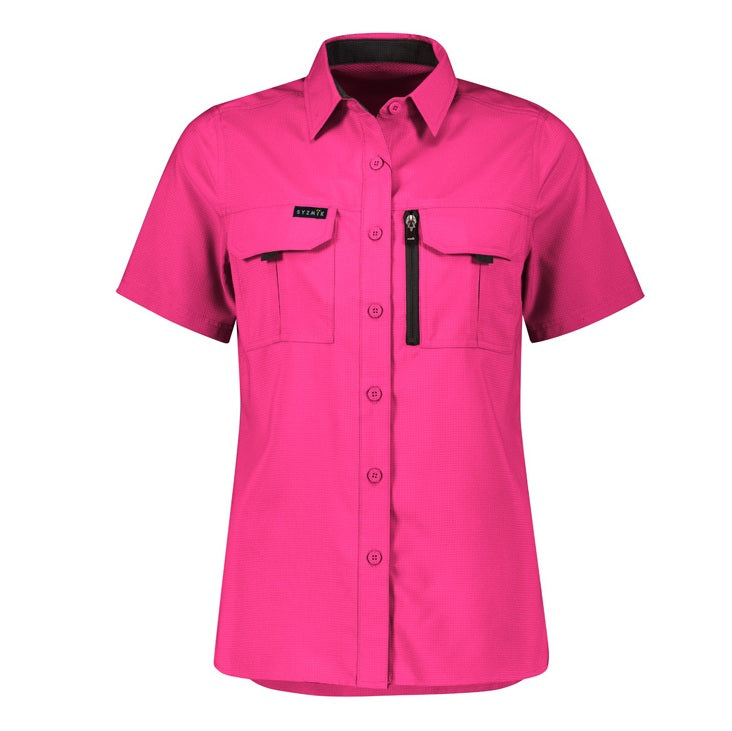 Syzmik ZW765 Womens Outdoor Short Sleeve Shirt - Pink - Front View