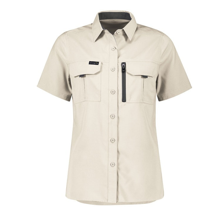 Syzmik ZW765 Womens Outdoor Short Sleeve Shirt - Sand - Front View