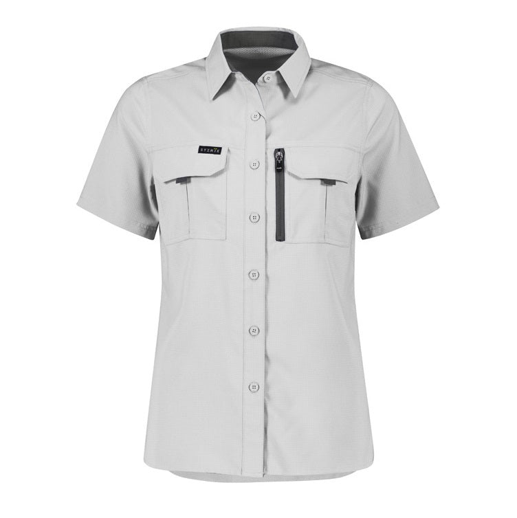 Syzmik ZW765 Womens Outdoor Short Sleeve Shirt - Stone - Front View