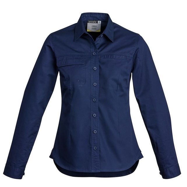 Syzmik ZWL121 Womens Lightweight Tradie Long Sleeve Shirt - Blue - Front View