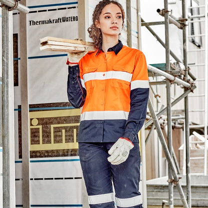 Syzmik ZWL123 Ladies HiVis Spliced Industrial L/S Shirt Hooped Tape
