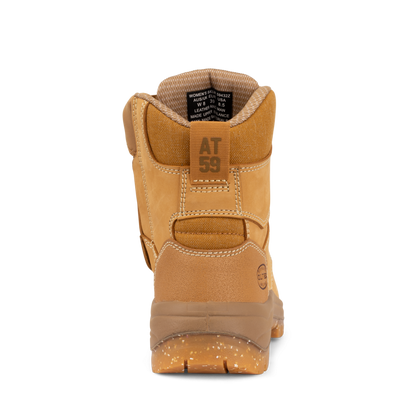 Tan boot with 'AT 59' label on a white background