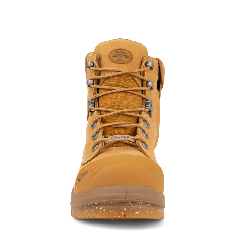Yellow boot with laces on a white background