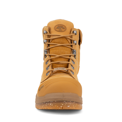 Yellow boot with laces on a white background