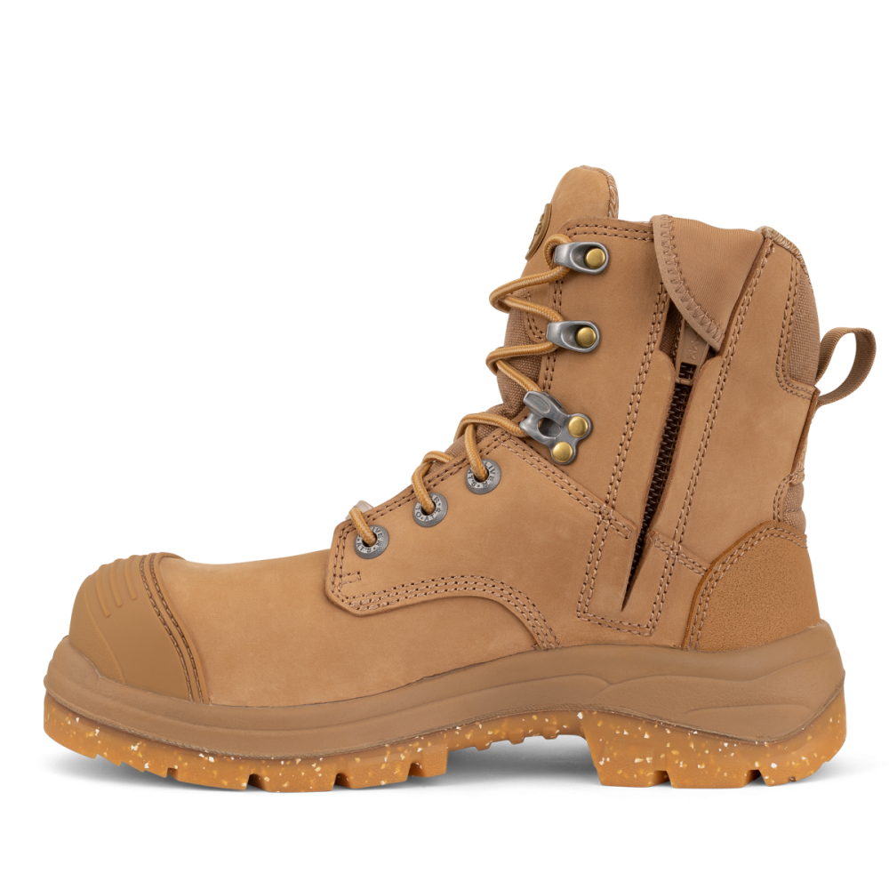 Brown work boot with a white background