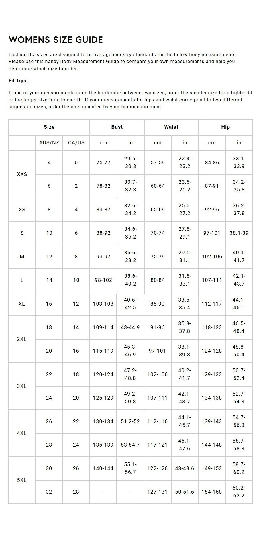 Size Chart
