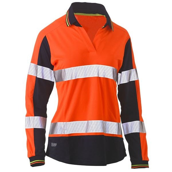 Bisley BKL6225T Womens L/S Taped Two Tone HiVis V-Neck Polo