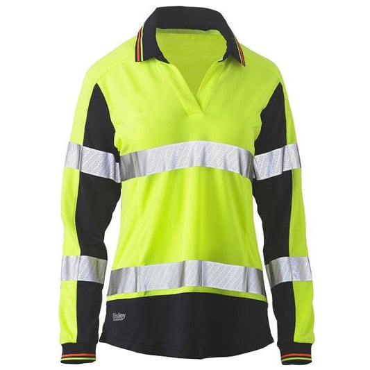 Bisley BKL6225T Womens Long Sleeve Taped 2-Tone HiVis V-Neck Polo