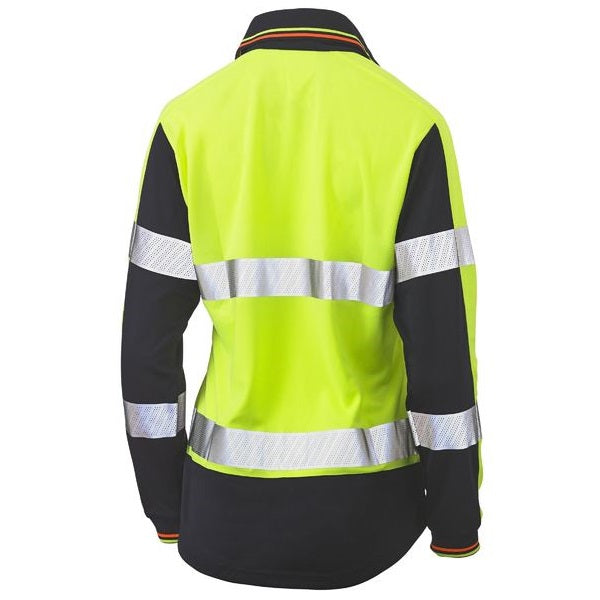 Bisley BKL6225T Womens L/S Taped Two Tone HiVis V-Neck Polo
