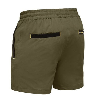 Green shorts with a black pocket on a white background