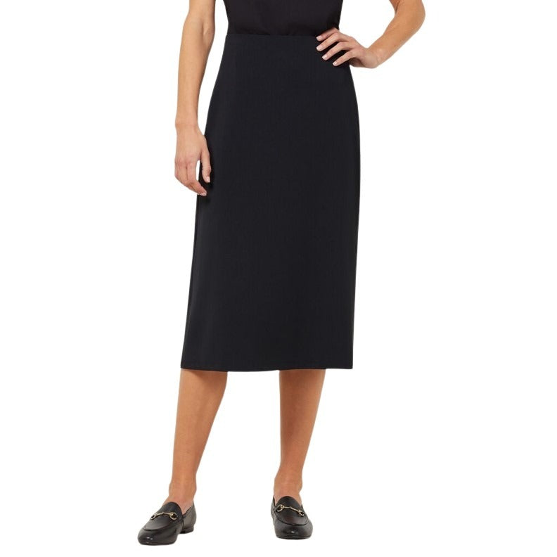NNT CAT2RV Crepe Stretch Midi Length A-Line Skirt - Black - Front View