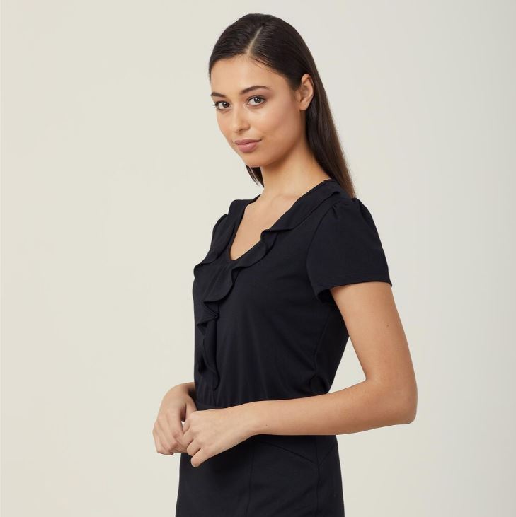 NNT CAT48H Matt Jersey Cap Sleeve Ruffle Neck T-Top