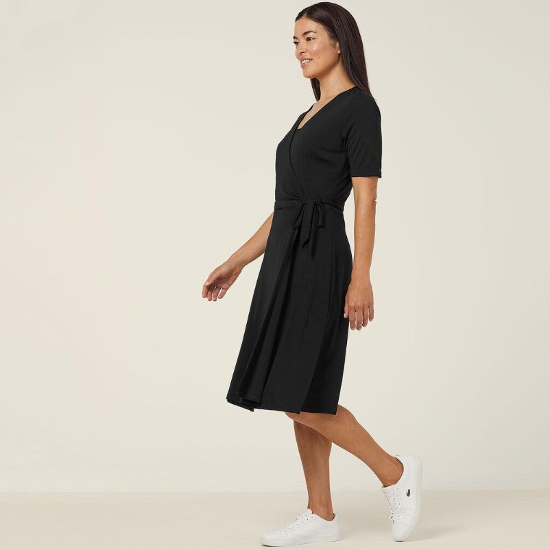 NNT CAT699 Matt Jersey Wrap Dress - Navy - Angled View