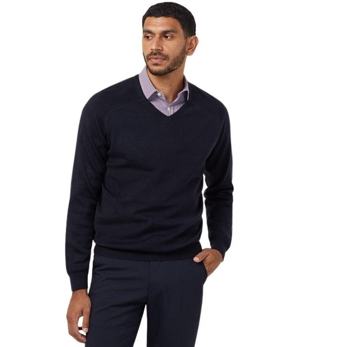 NNT CATE33 Mens V-Neck Sweater - Navy - Angled View