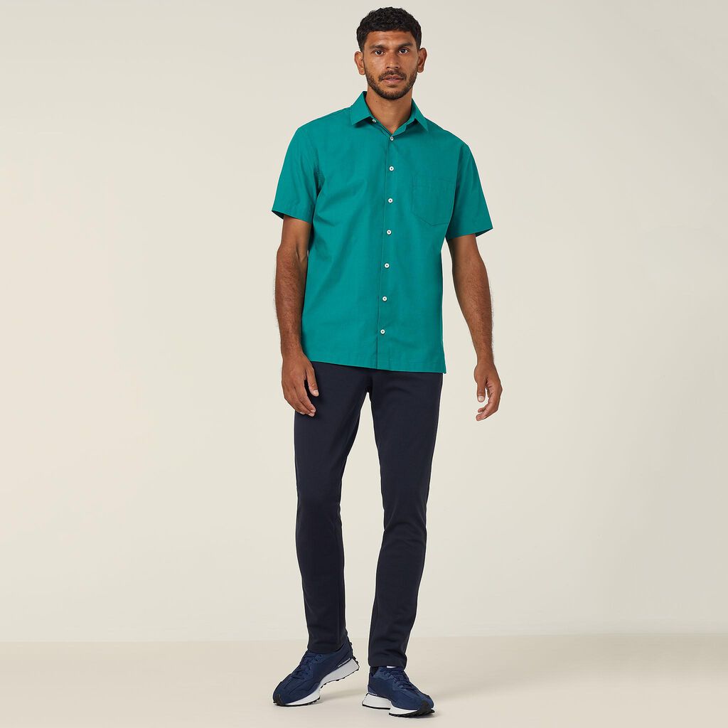 NNT CATJB7 Textu Mens Short Sleeve Shirt - Emerald Green - Alternative Front View
