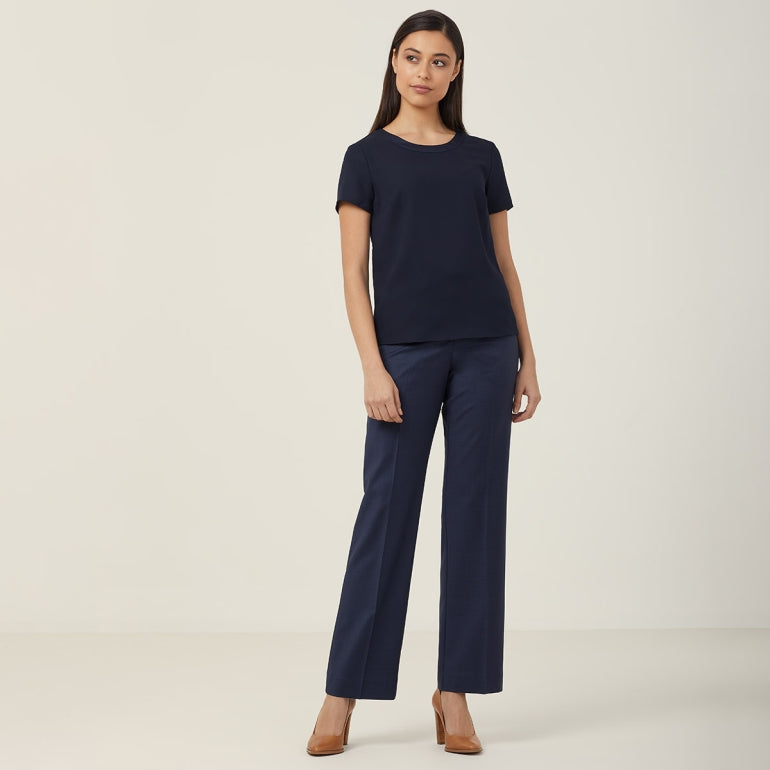 NNT CATU2N Satin Back Crepe Short Sleeve Top - Navy - Alternative Front View