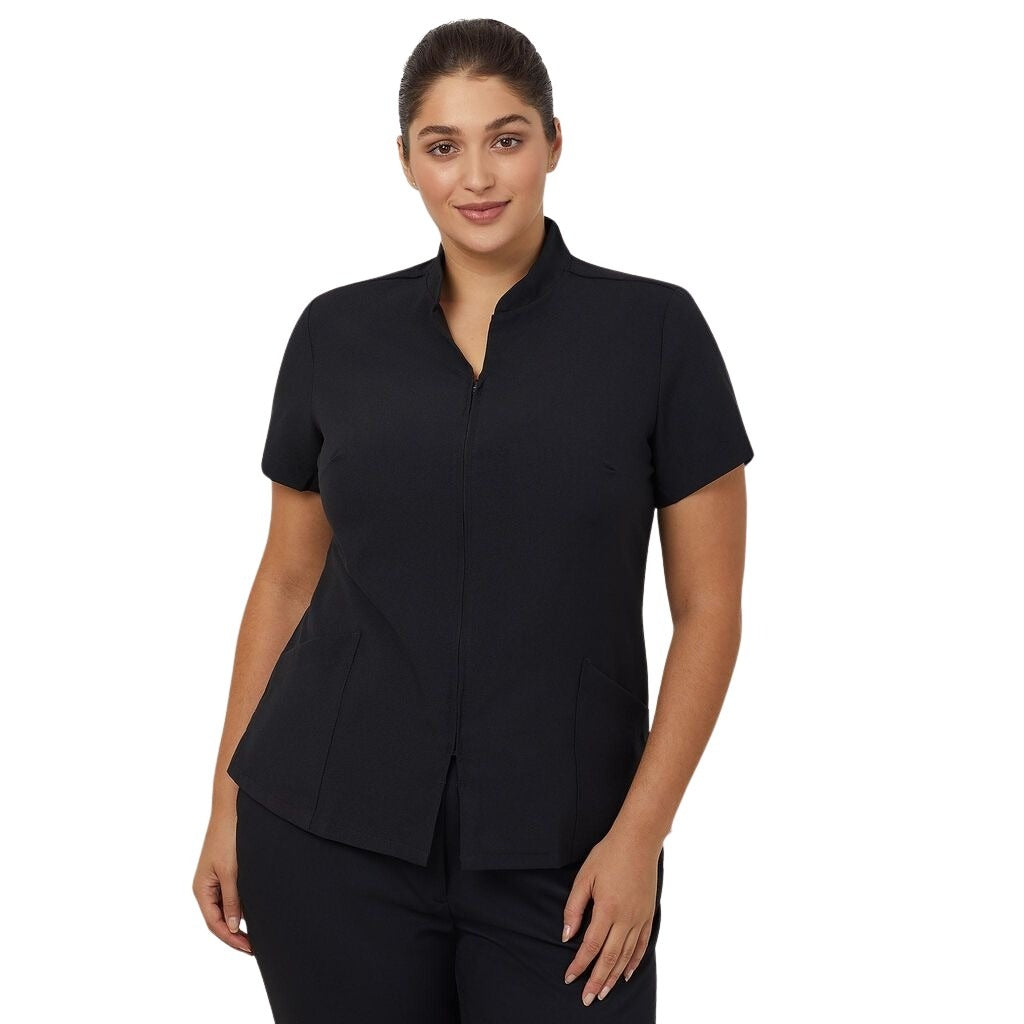 NNT CATU68 Zip Front Clinical Tunic - Black - Angled View