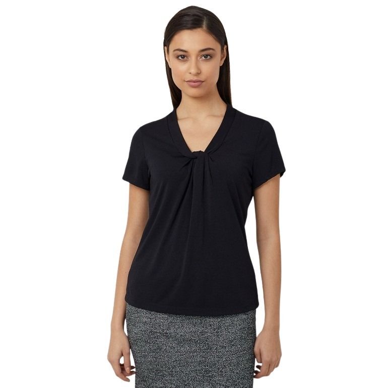NNT CATUFS Matt Jersey Twist Neck Short Sleeve Top - Black - Front View