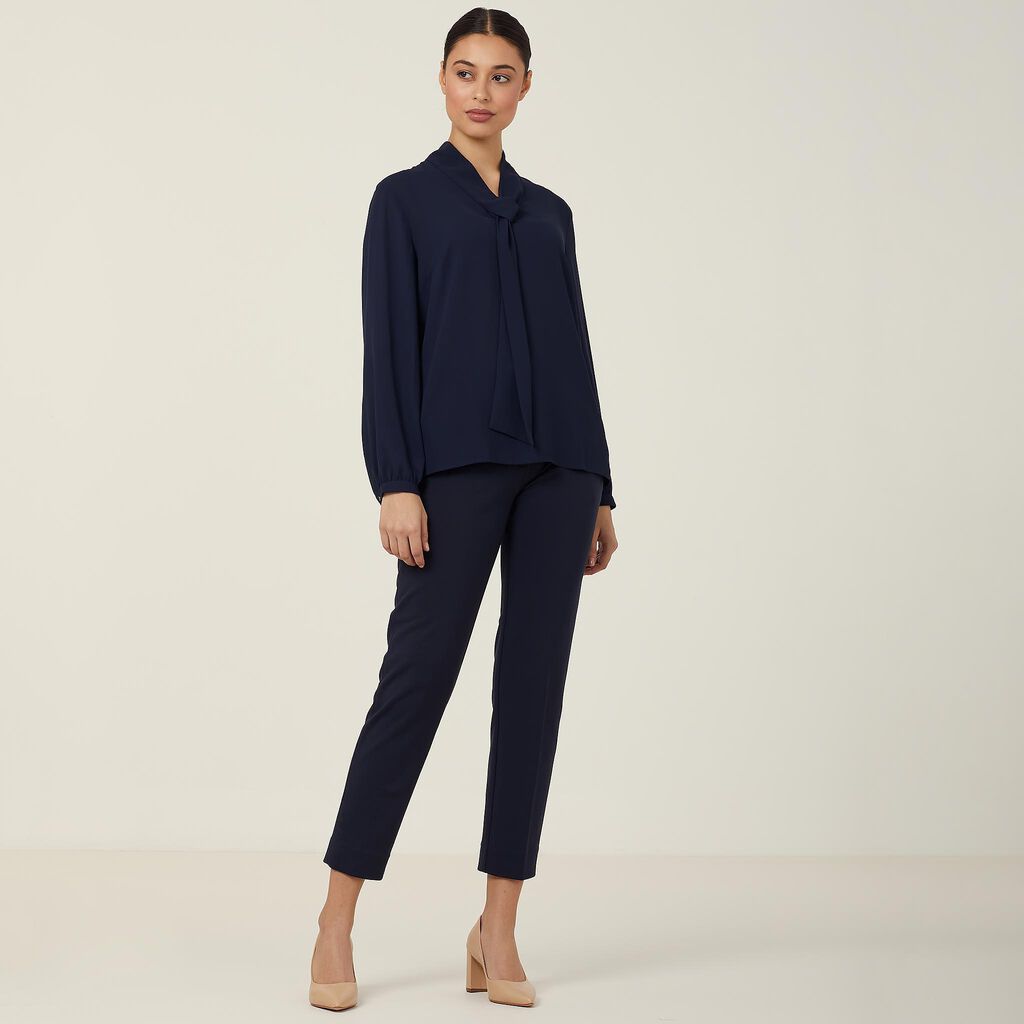 NNT CATUL2 Georgie Tie Neck Blouse - Navy - Alternative Front View