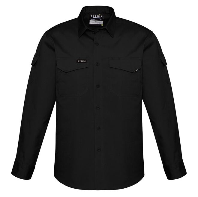 Syzmik ZW400 Mens Vented Ripstop Long Sleeve Shirt - Black - Front View