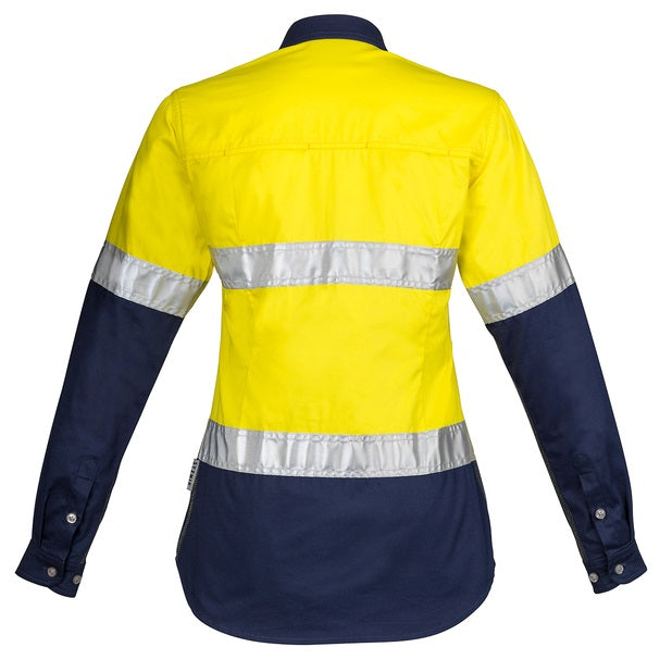 Syzmik ZWL123 Ladies HiVis Spliced Industrial L/S Shirt Hooped Tape