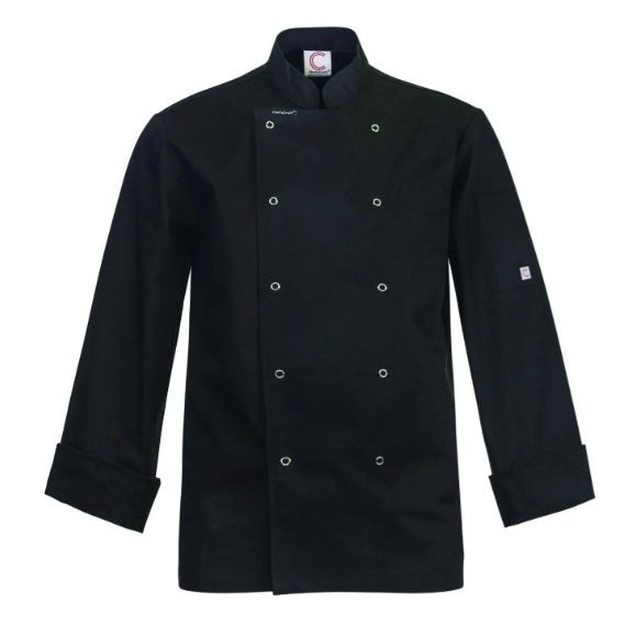 Chefscraft CJ051 Exec Chef Jacket Long Sleeve Lightweight - Black - Front View