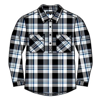 Plaid shirt with a patterned design on a white background