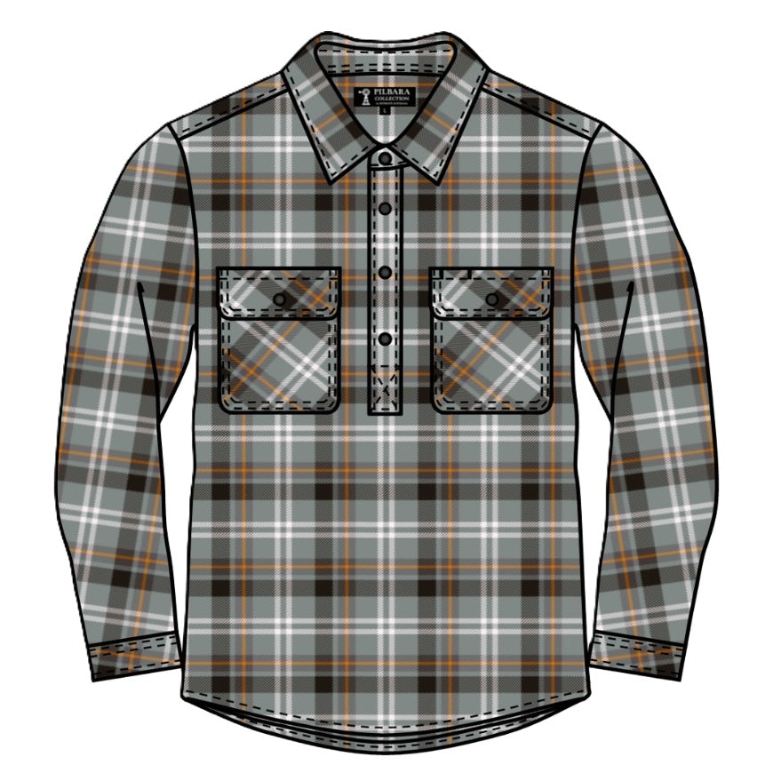 Pilbara RM123FCF Flannelette Shirt Men's Closed Front - Grey/Orange - Front View