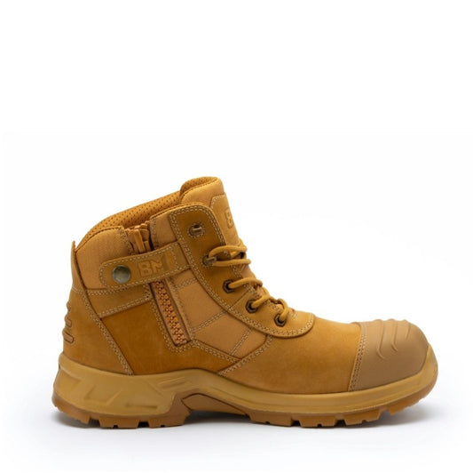 Wheat coloured airport friendly slip resistant M8 M8SF002 Fella Low Zip Sided Boots 4"