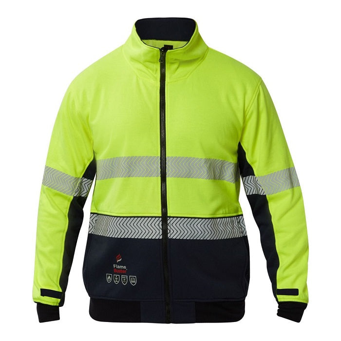 FlameBuster FJV034 FR HiVis Segmented Reflective Fleece - Hi-Vis Yellow / Navy - Front View