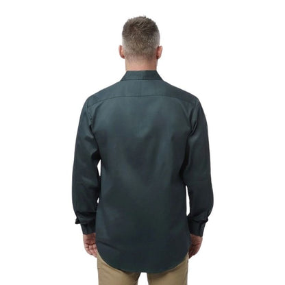 Man wearing a dark green shirt on a white background