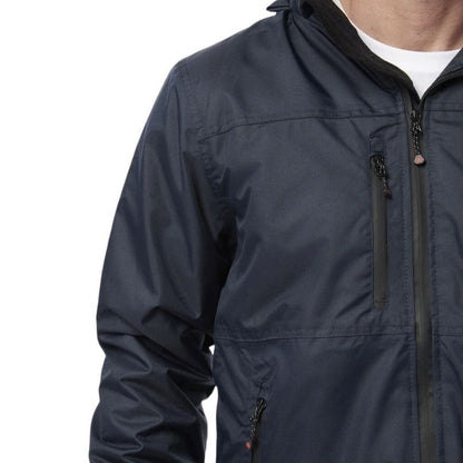 Navy blue jacket with a white background