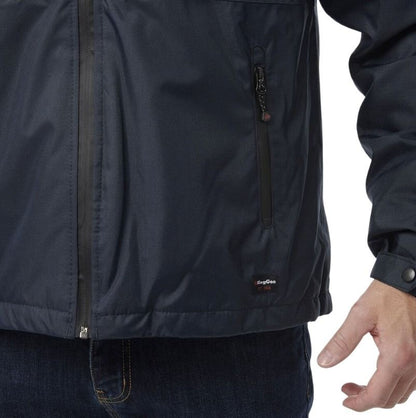 Navy jacket with a brand logo on a white background