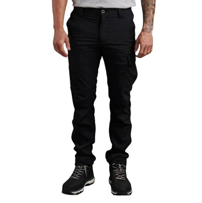 Person wearing black pants on a white background