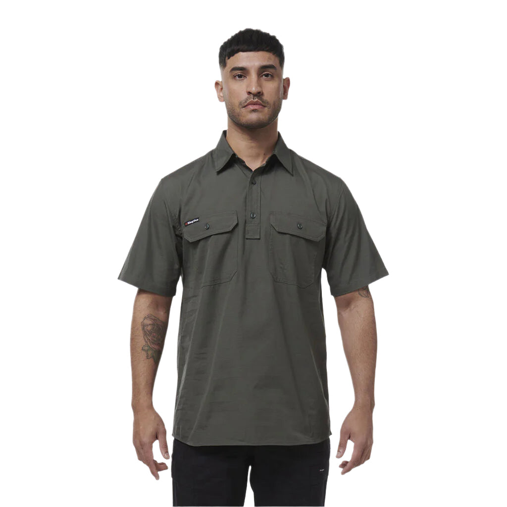KingGee K14032 Mens Workcool Vented Closed Front Shirt Short Sleeve - Khaki - Lifestyle