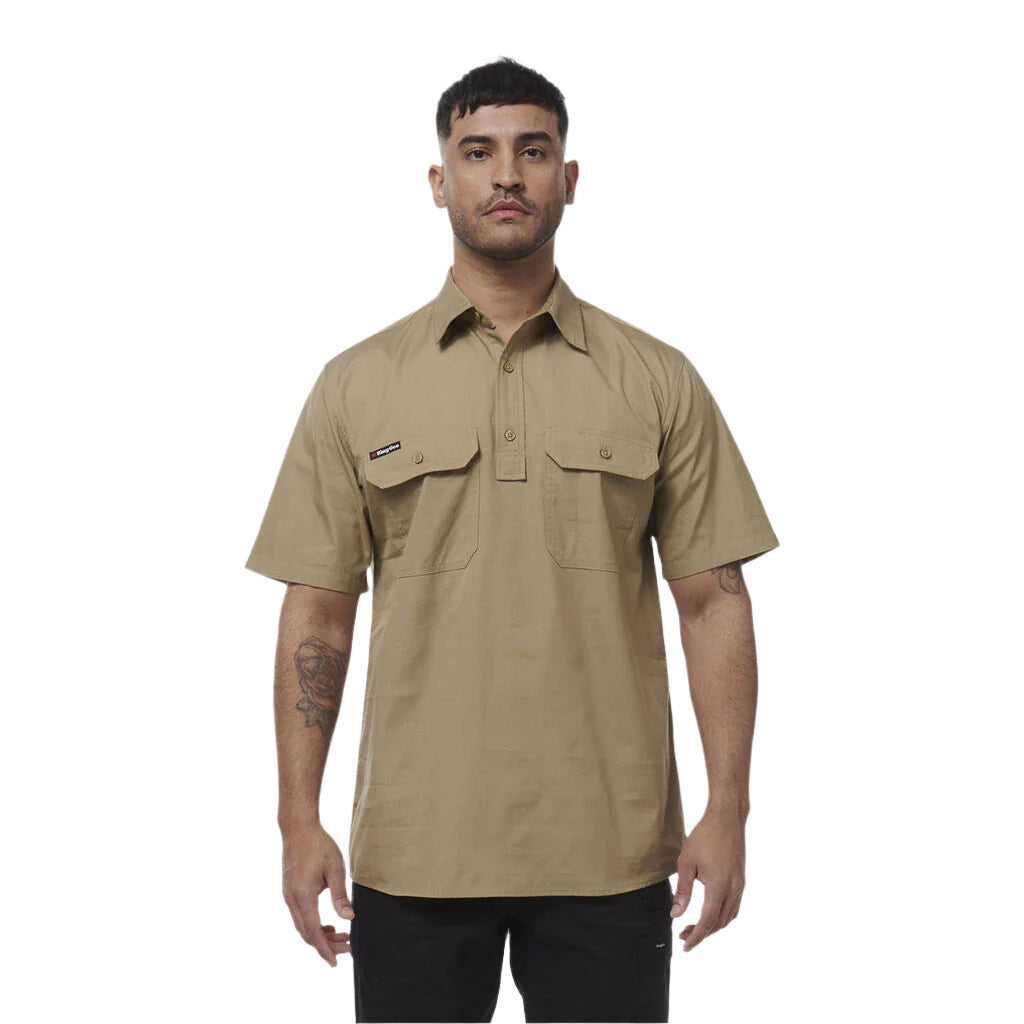 KingGee K14032 Mens Workcool Vented Closed Front Shirt Short Sleeve - Khaki - Lifestyle
