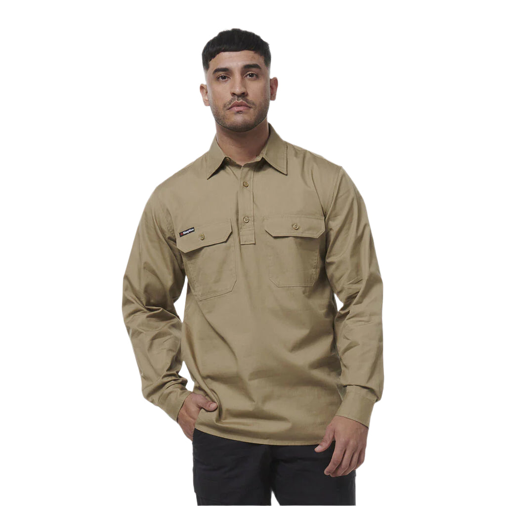 KingGee K14033 Mens Workcool Vented Closed Front Shirt Long Sleeve - Khaki - Lifestyle